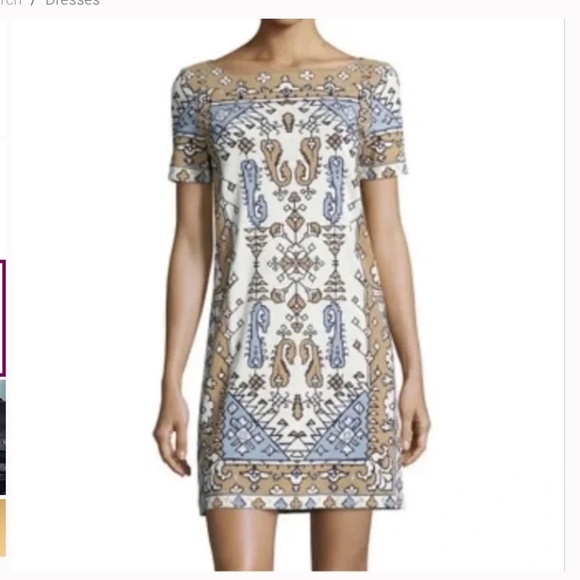 TORY BURCH Pima Cotton Bohemian Ikat Dress Wheat Lisbon Size S Blue White - Picture 3 of 8